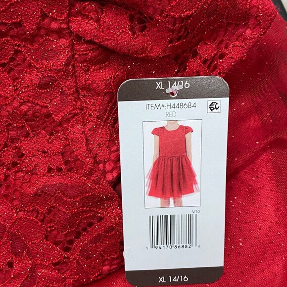 Rare Editions Girls Red Glitter Lace Tulle Dress With Cap Sleeves XL‎ 14-16  NWT - Picture 12 of 13